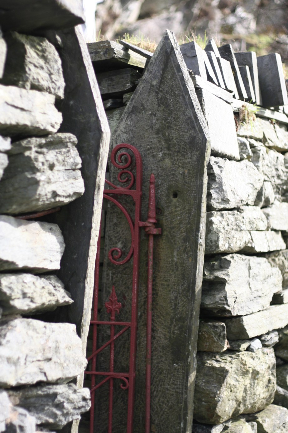 Red iron gate at Blaenau Ffestiniog