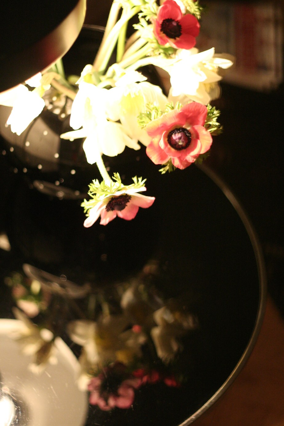 Vintage lamp, table and vase with anenomes