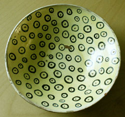 Hand-decorated studio pottery yellow-bowl by Rosemary Wakelin