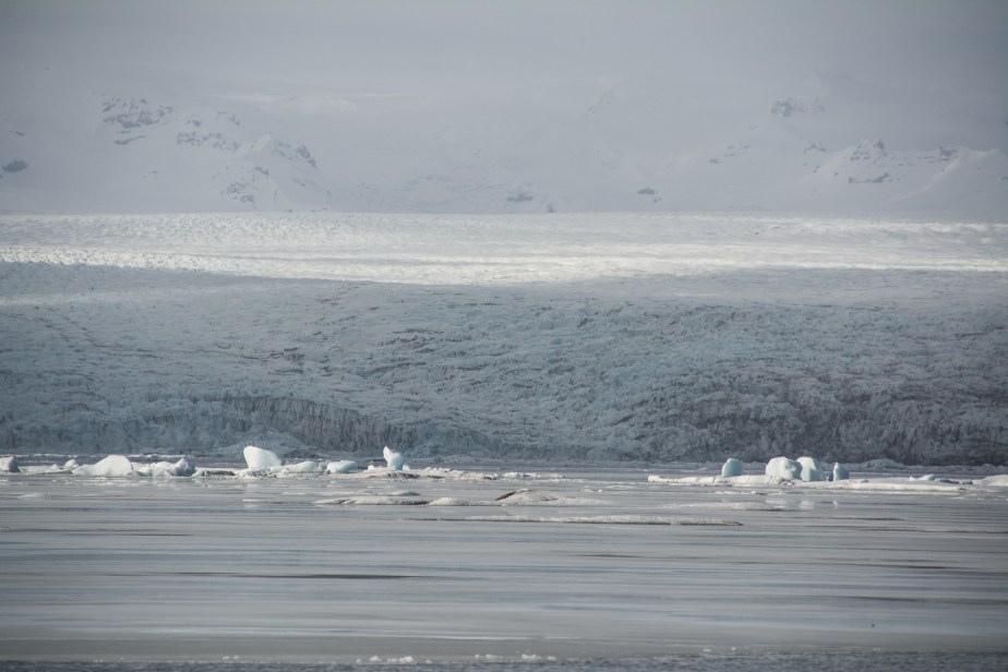 Another glacier where the melt water lagoon allows ice-floes to break up and float slowly down to the sea.